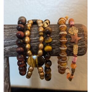 Lot of Five Brown Stone Theme Bracelets